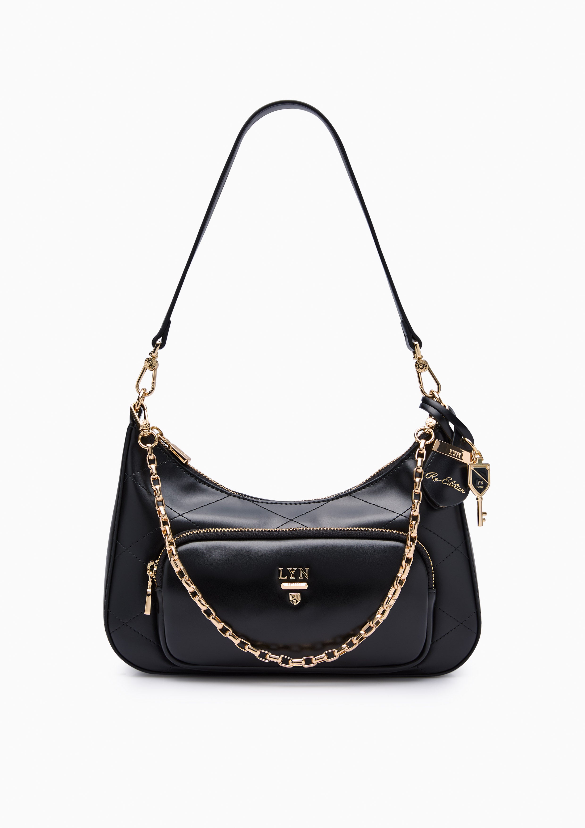 Re-Edit Rosee Quilt M Shoulder Bag Black