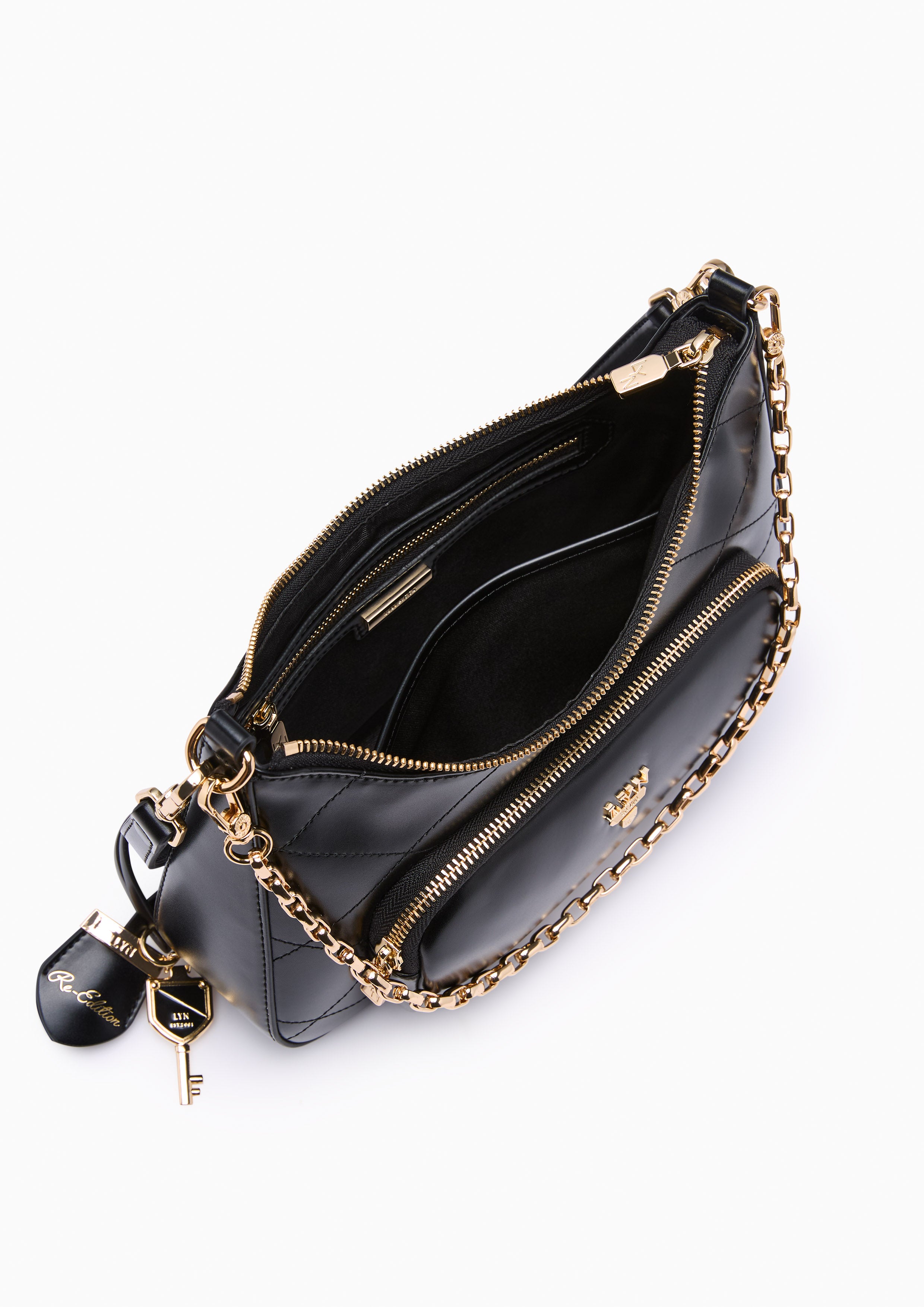 Re-Edit Rosee Quilt M Shoulder Bag Black