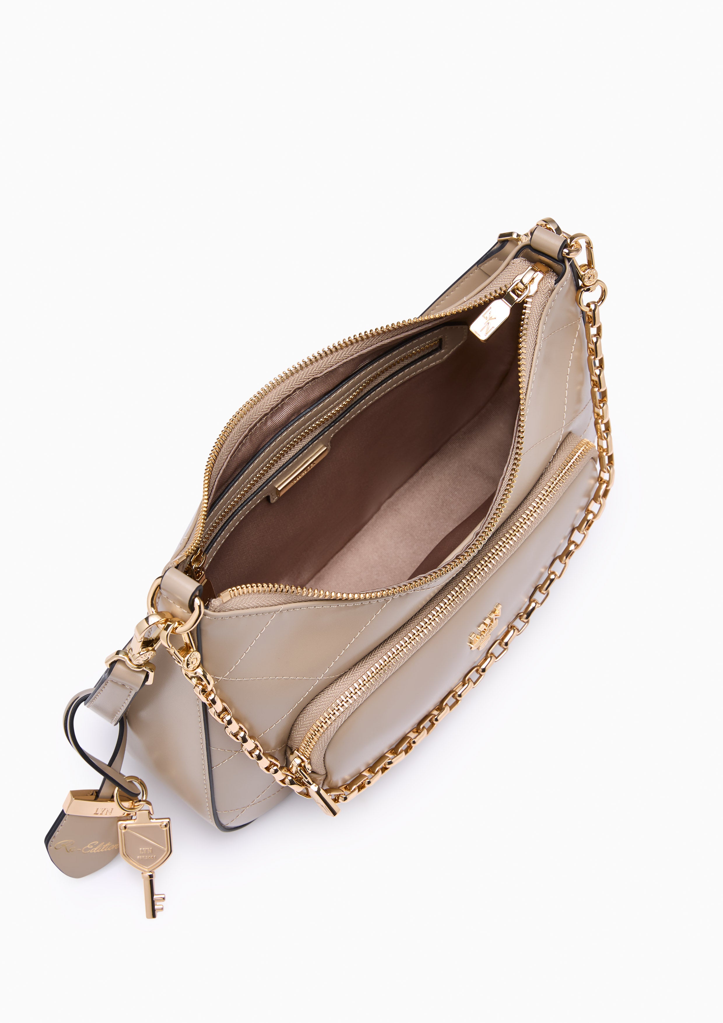 Re-Edit Rosee Quilt M Shoulder Bag Taupe