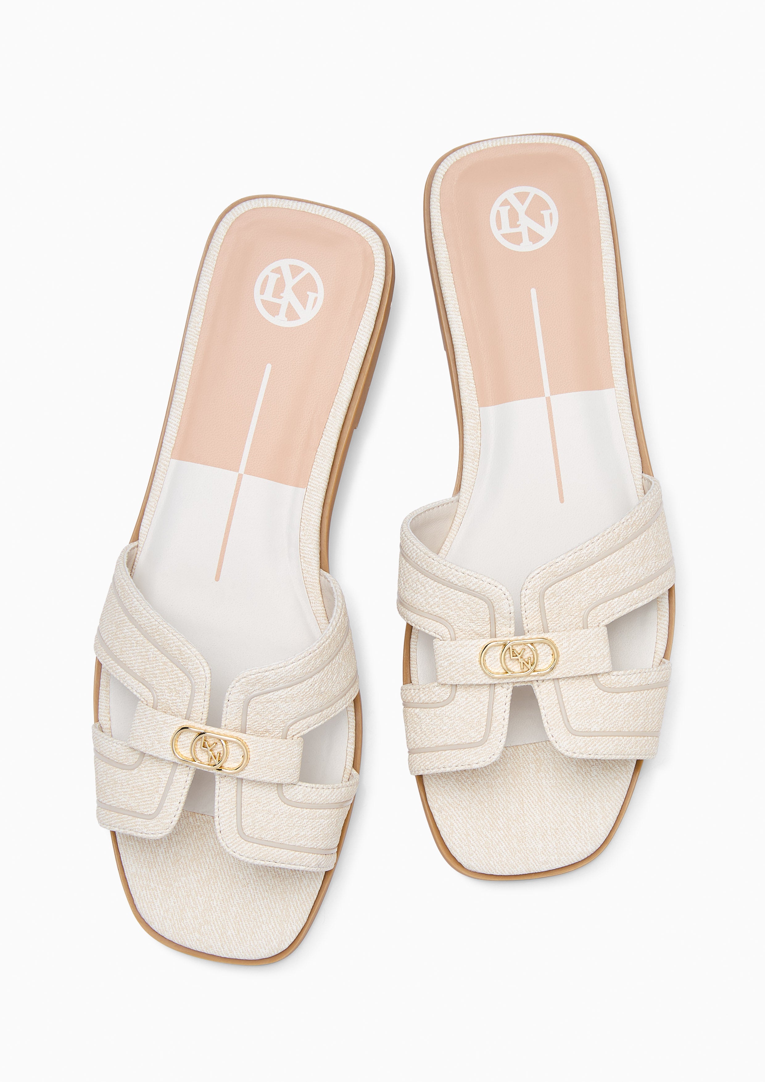 Hey Denim Flat Sandals Beige