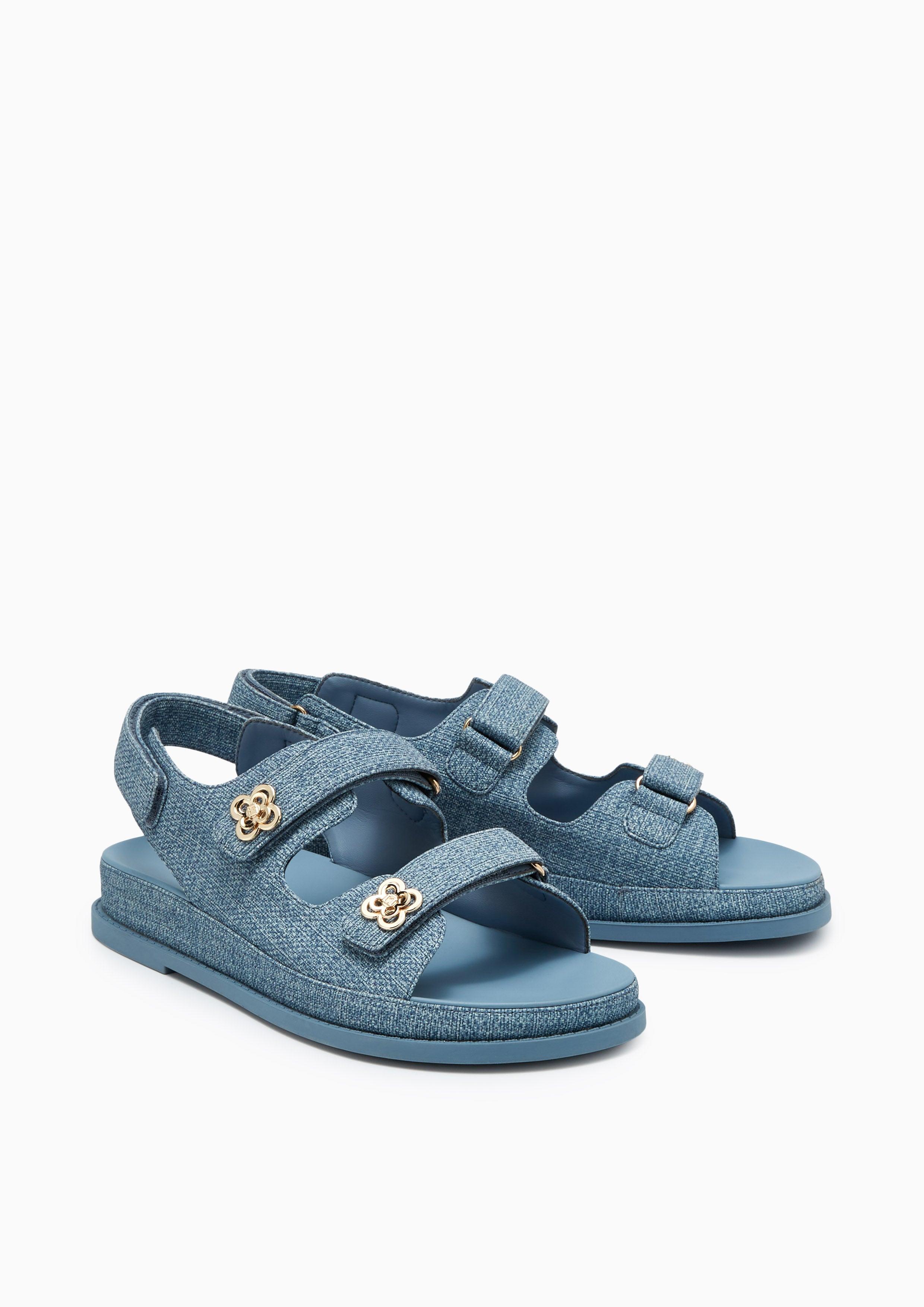 Lexi Flower Denim Flat Sandals Blue