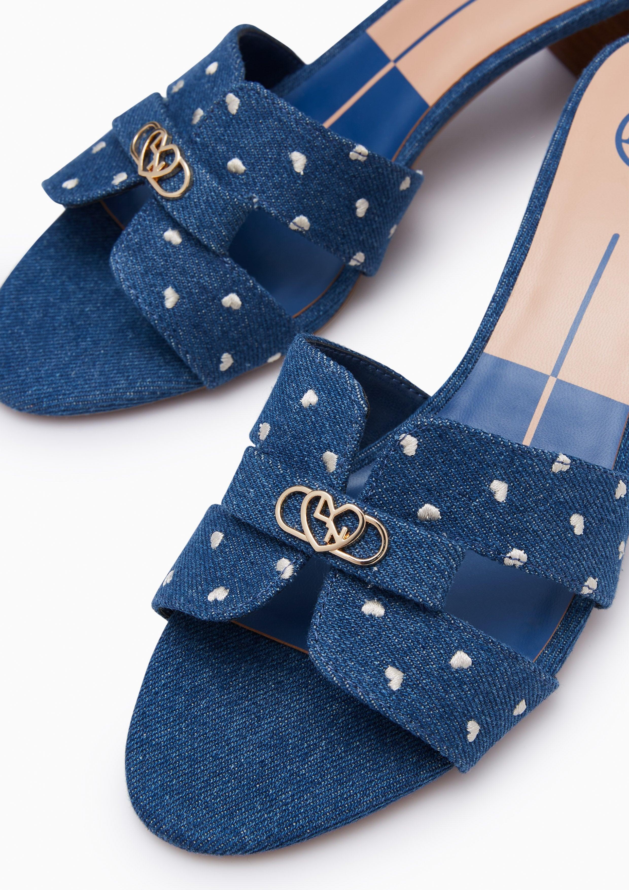 Hey Lovely Denim Mid Heels Dark Blue