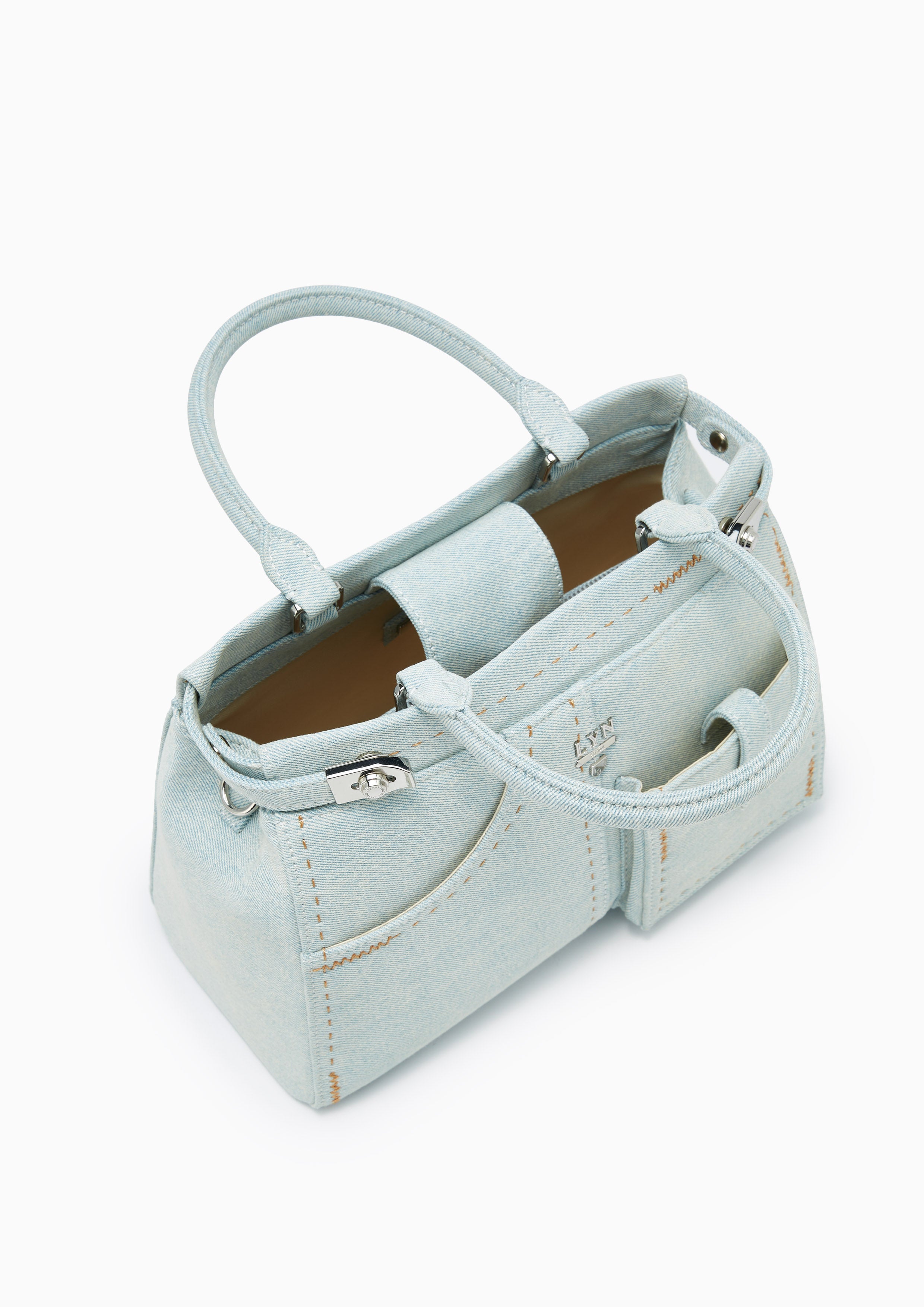 Re-Edit Stitched L Handbag Light Blue