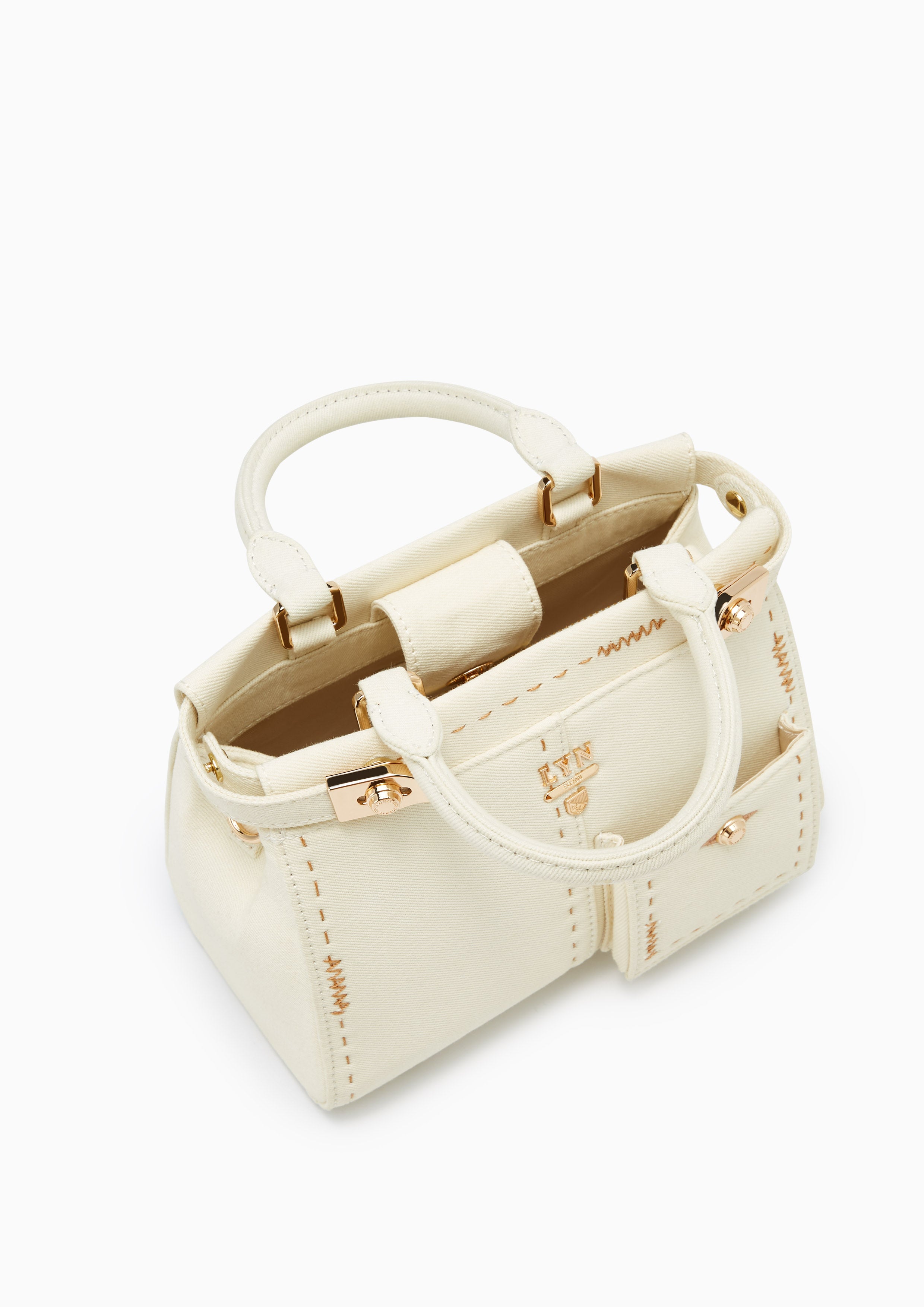 Re-Edit Stitched L Handbag Ivory