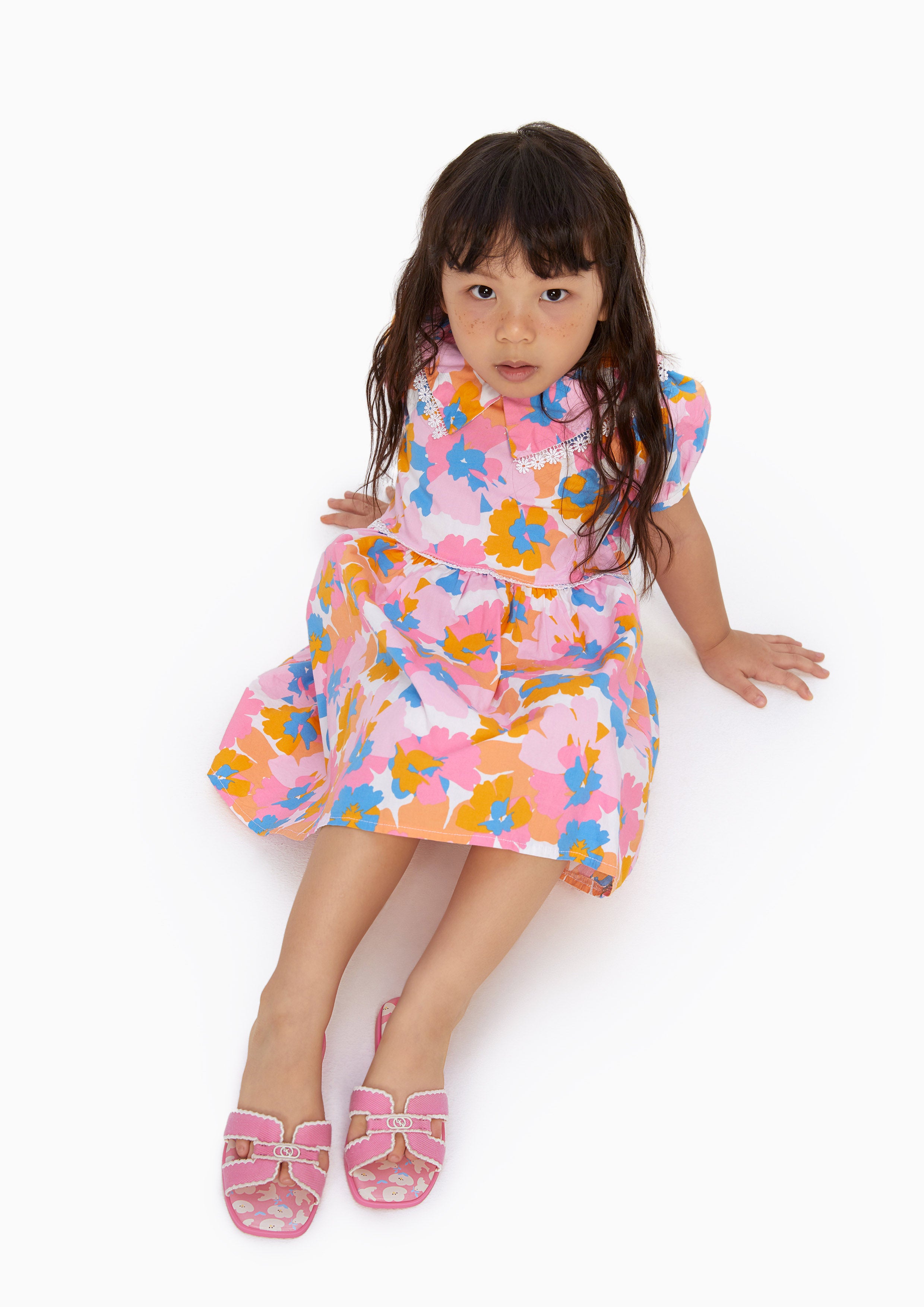 Hey Girl Mini Flat Sandals For Girls Printed Pink