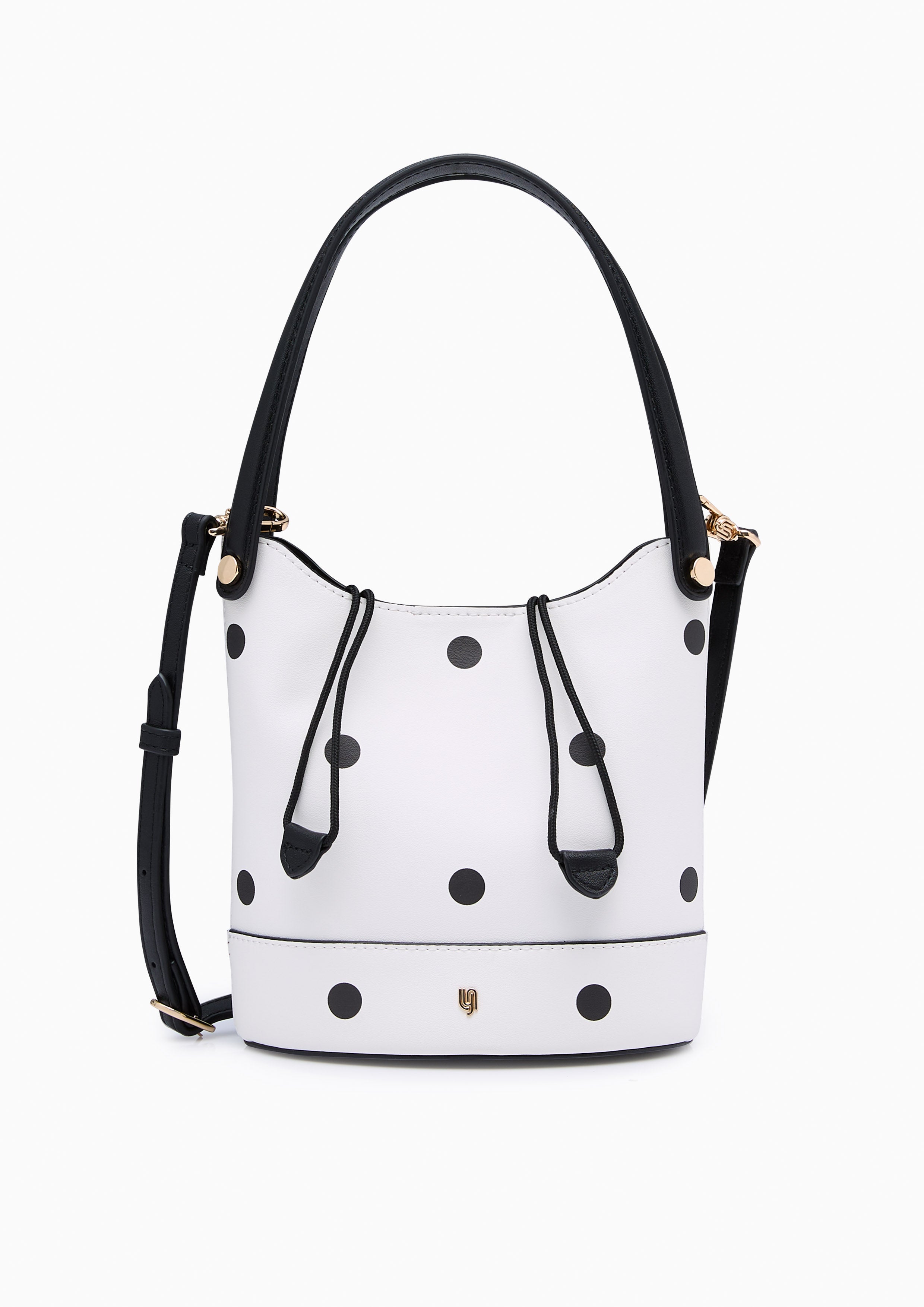 Abeny Polka Dot Infinite Bucket Bag White