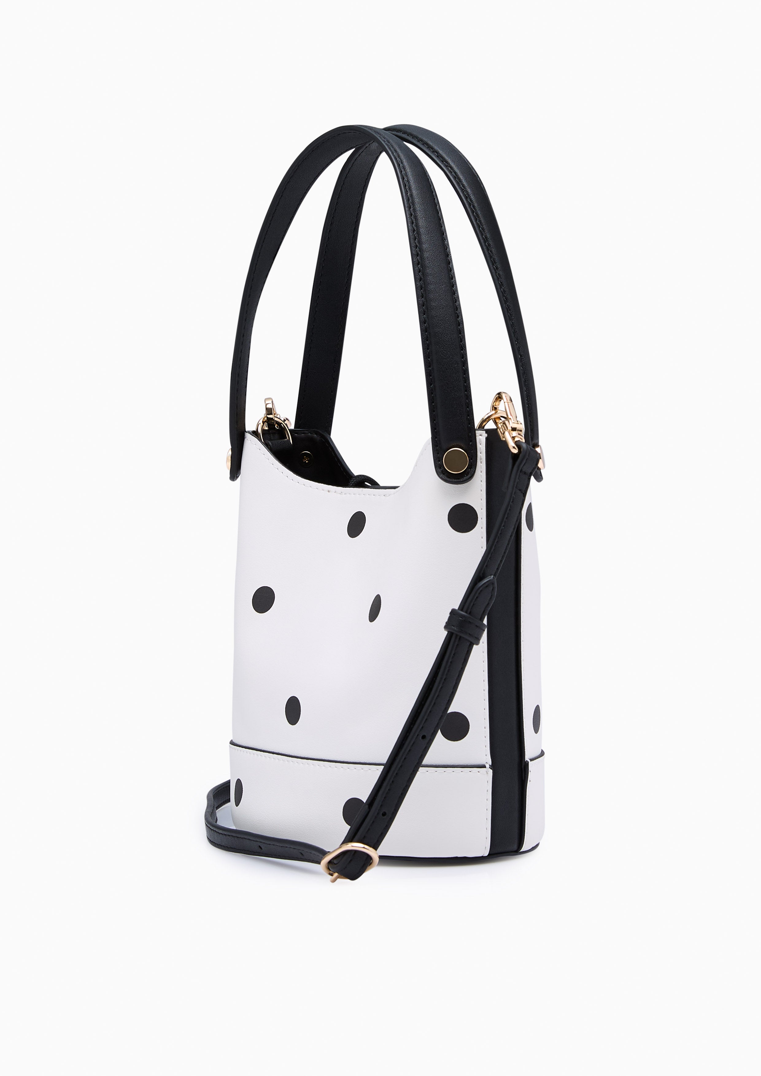 Abeny Polka Dot Infinite Bucket Bag White