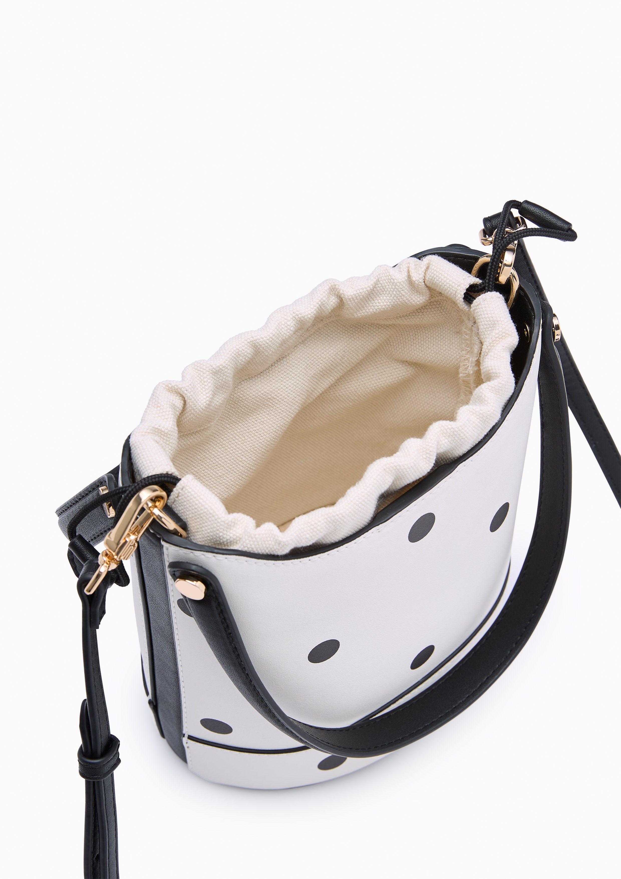 Abeny Polka Dot Infinite Bucket Bag White