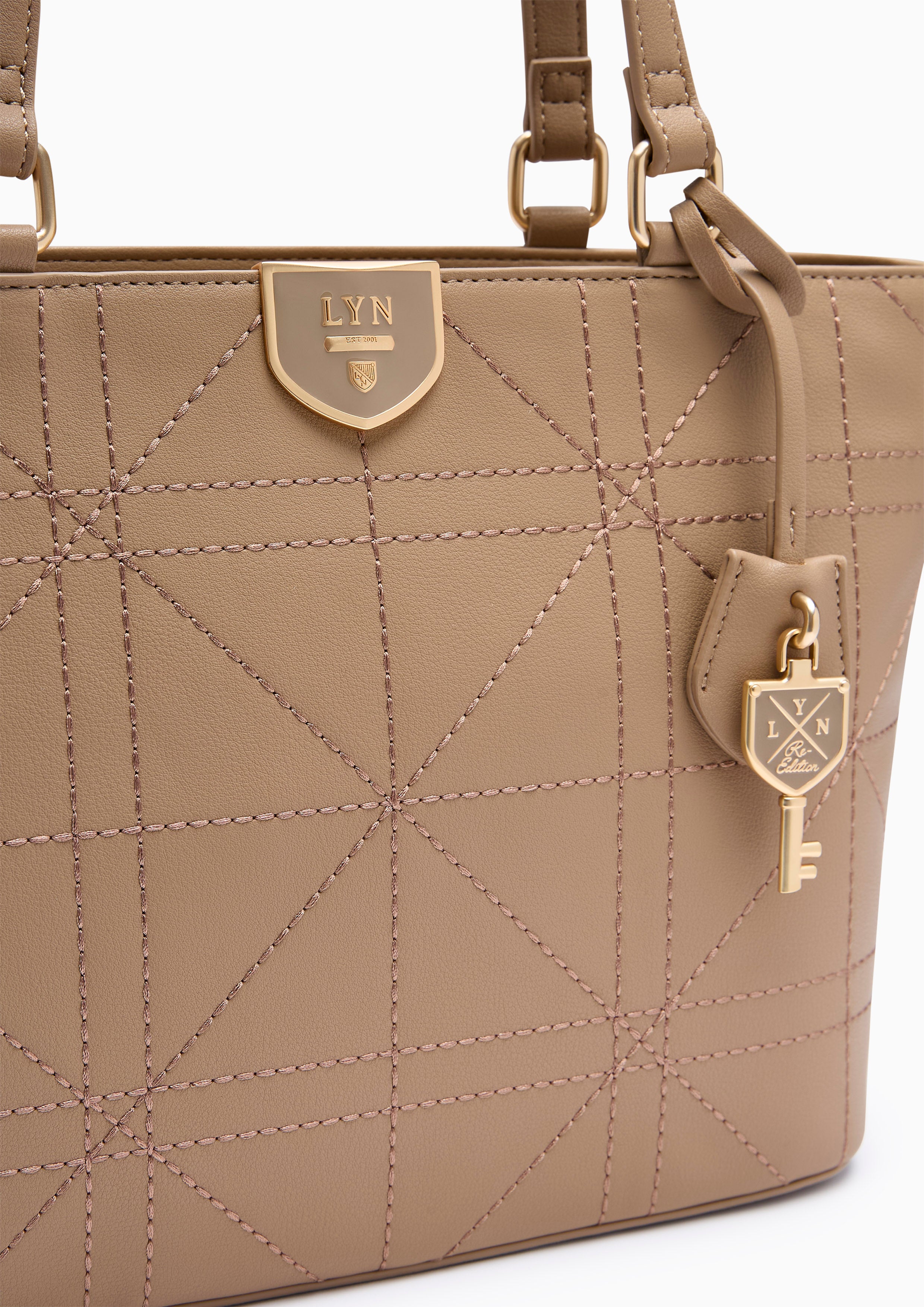 Re-Edit Grids M Tote Bag Dark Beige